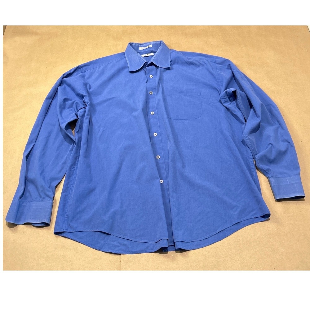 Italo Mondo Blue Button Up Long Sleeve Shirt Mens 17.5 Tall‎ 36/37